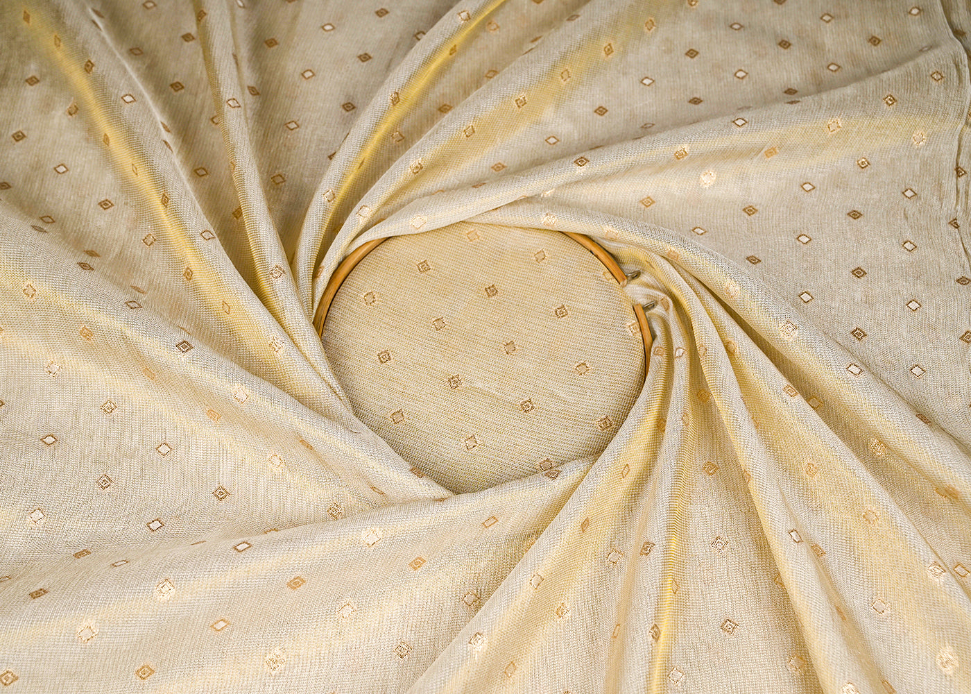 Golden Georgette Fabric With All Over Golden Zari Handloom 20657