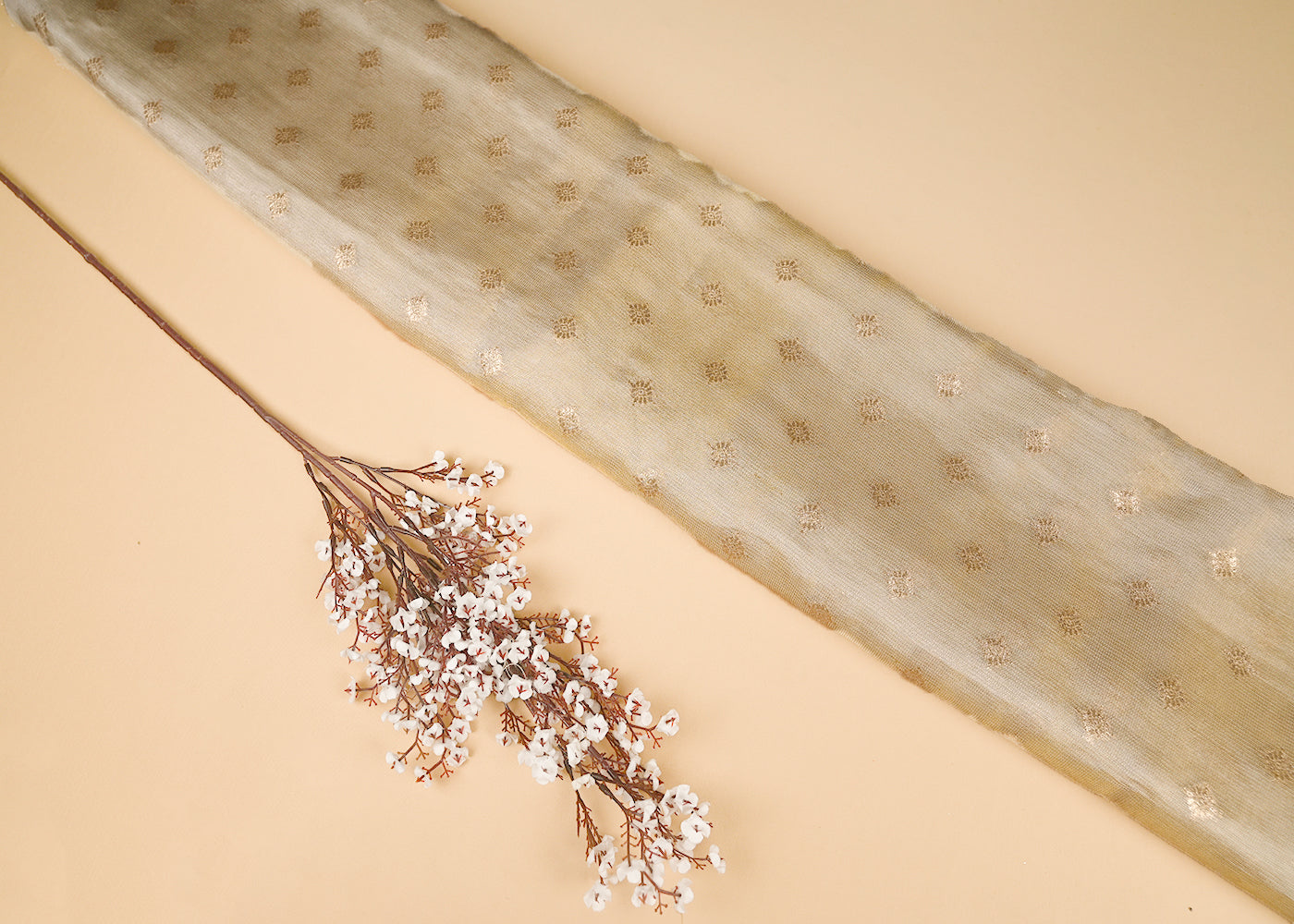 Golden Georgette Fabric With All Over Golden Zari Handloom 20659