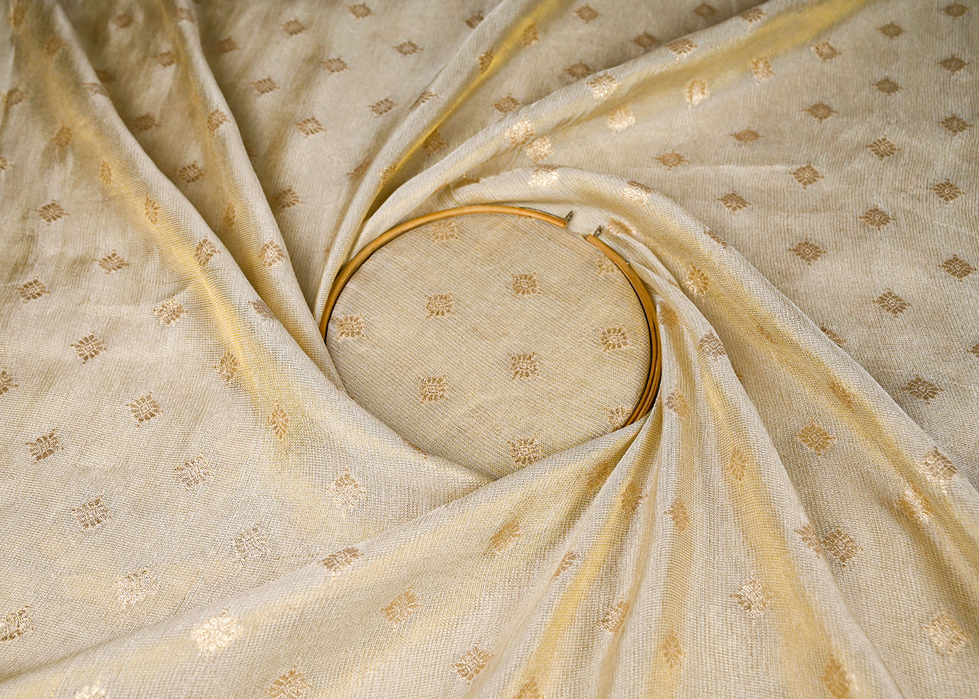 Golden Georgette Fabric With All Over Golden Zari Handloom 20659