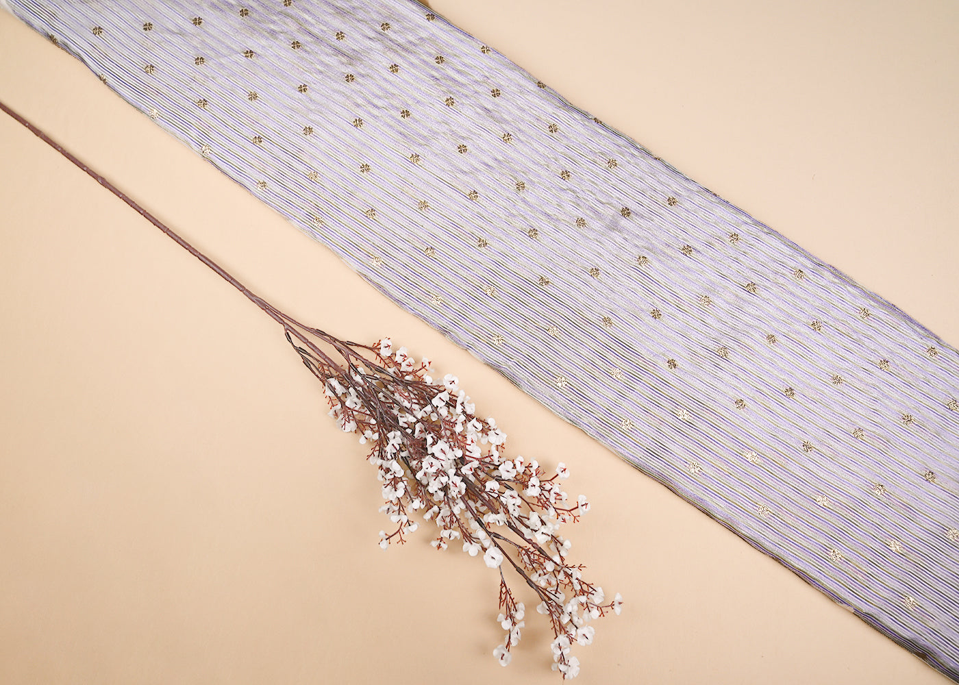 White Organza Fabric With All Over Zari And Multi Coloured Lurex Thread 20660