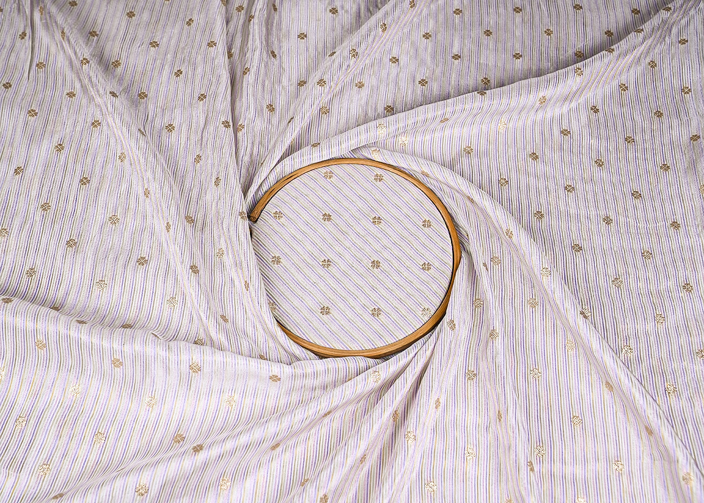 White Organza Fabric With All Over Zari And Multi Coloured Lurex Thread 20660