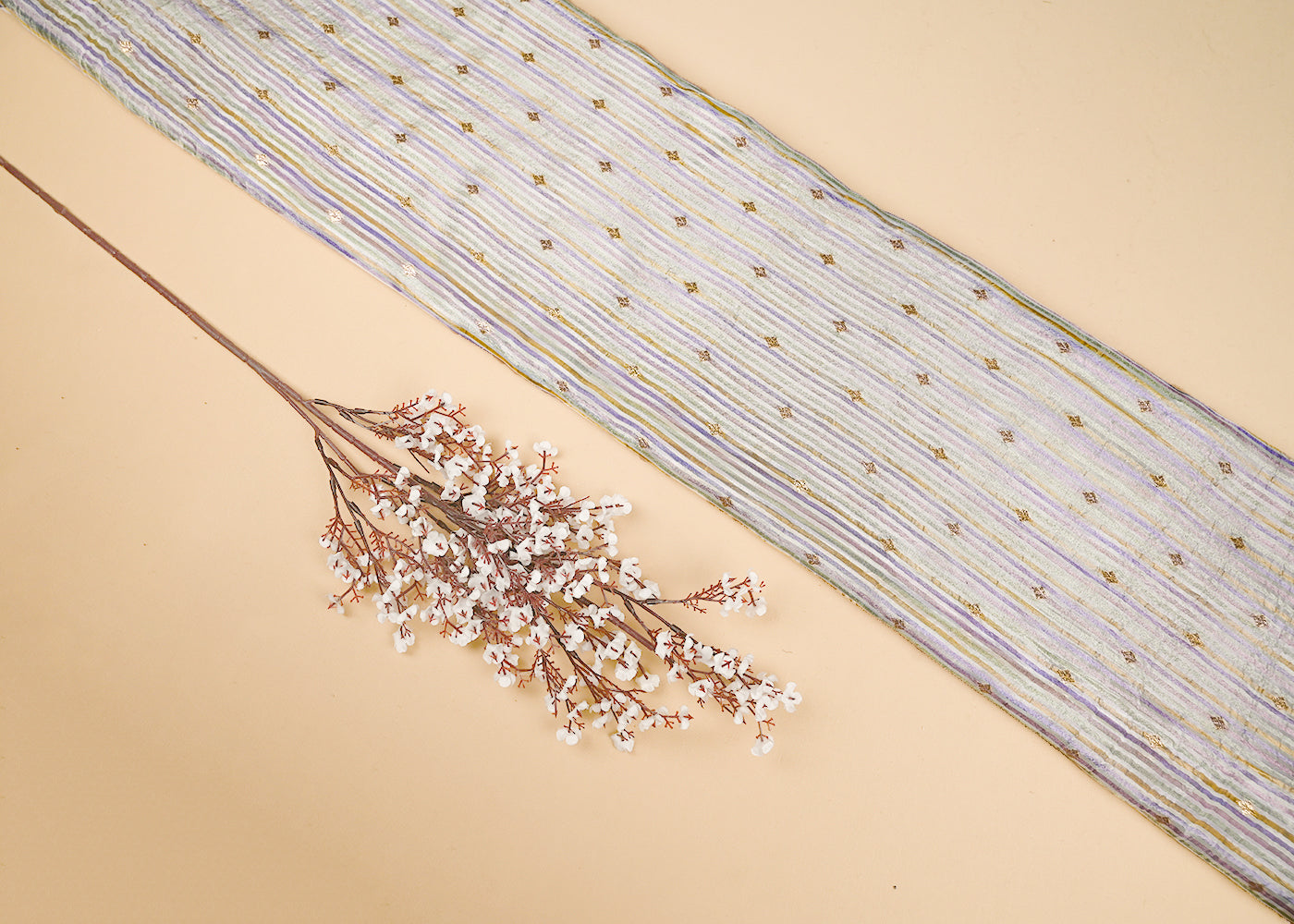 White Organza Fabric With All Over Zari And Multi Coloured Lurex Thread 20662