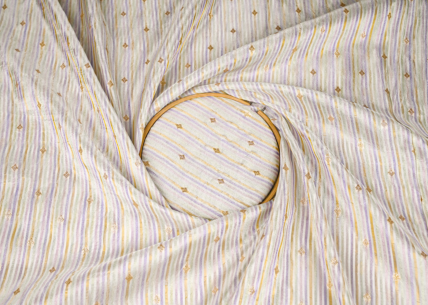 White Organza Fabric With All Over Zari And Multi Coloured Lurex Thread 20662