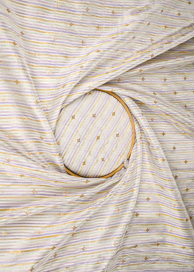 White Organza Fabric With All Over Zari And Multi Coloured Lurex Thread 20662