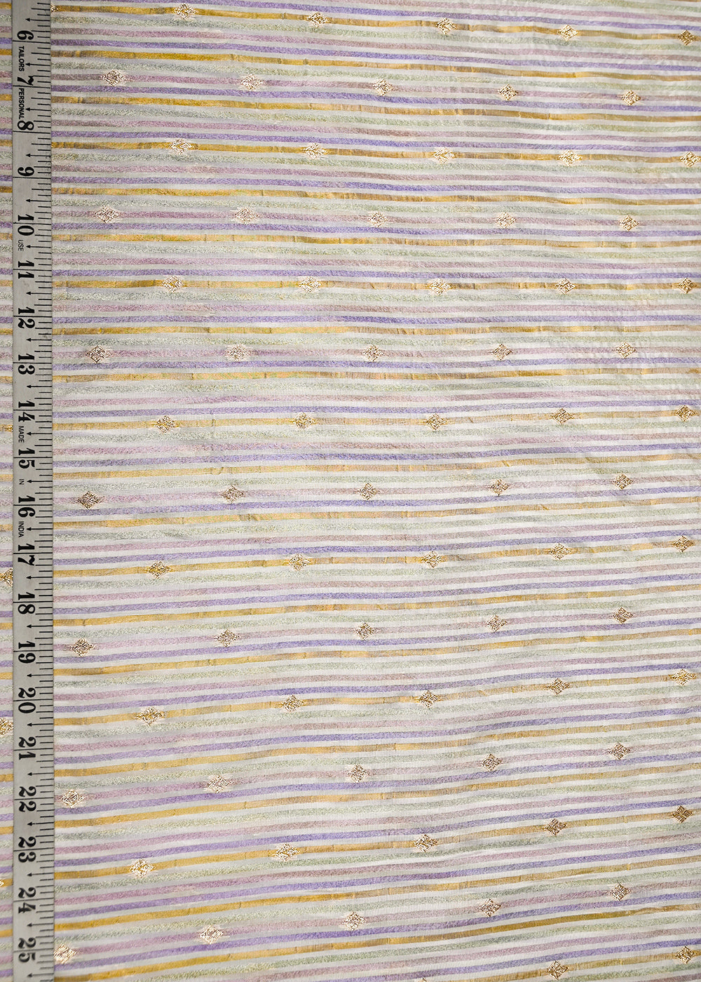 White Organza Fabric With All Over Zari And Multi Coloured Lurex Thread 20662