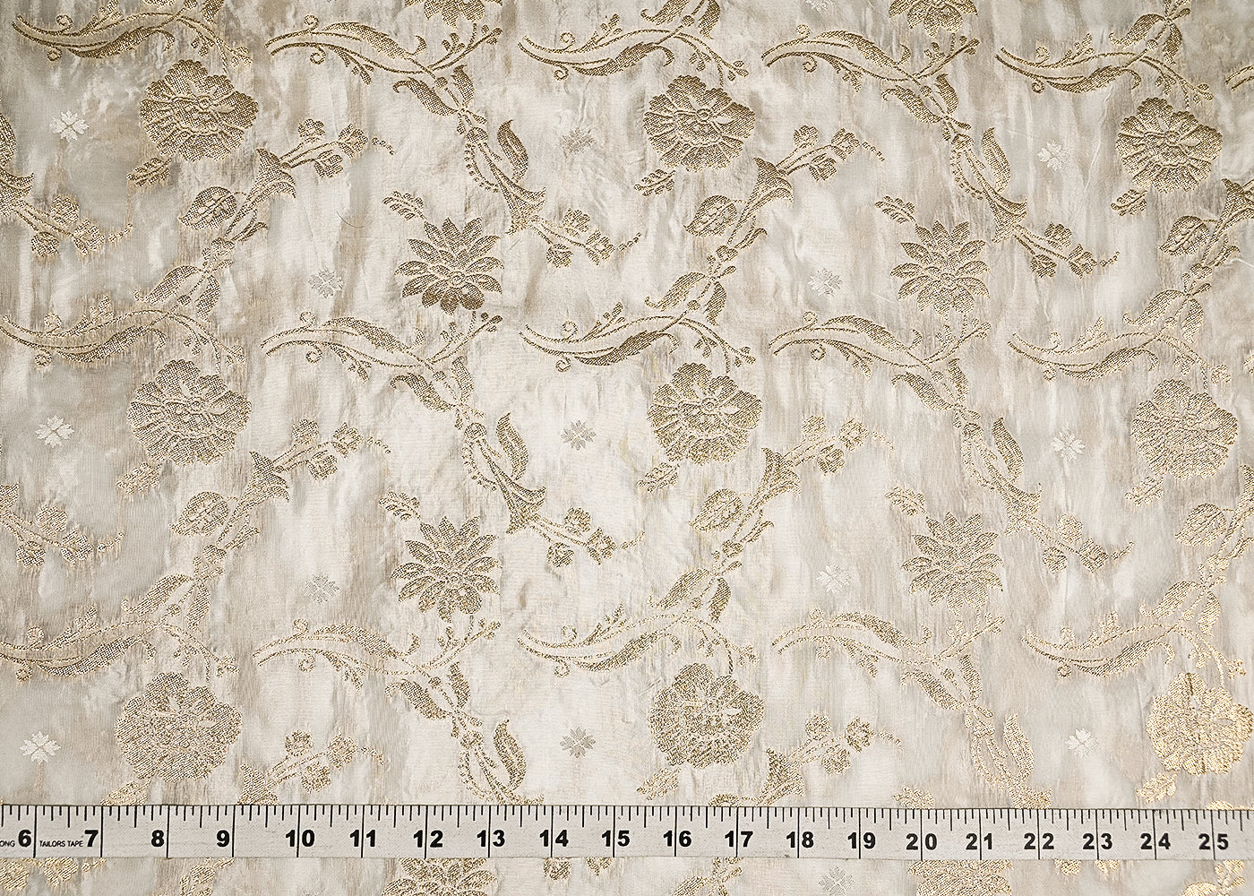 White Banarasi Brocade Fabric With All Over Zari Handloom 20666