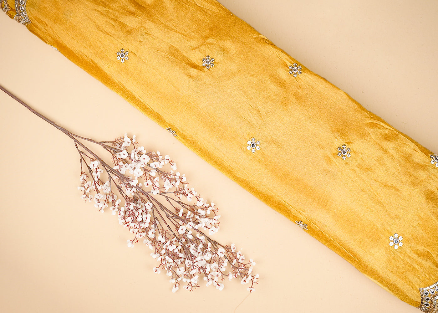 Yellow Tissue Dupatta Fabric With All Over Faux Mirror, Sequins And Zari With Two Side Border 20676