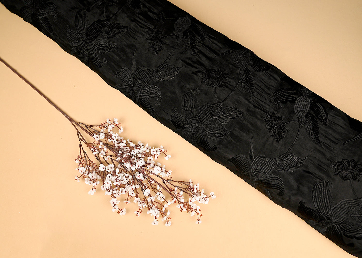 Black Organza Fabric With All Over Thread Work  20682