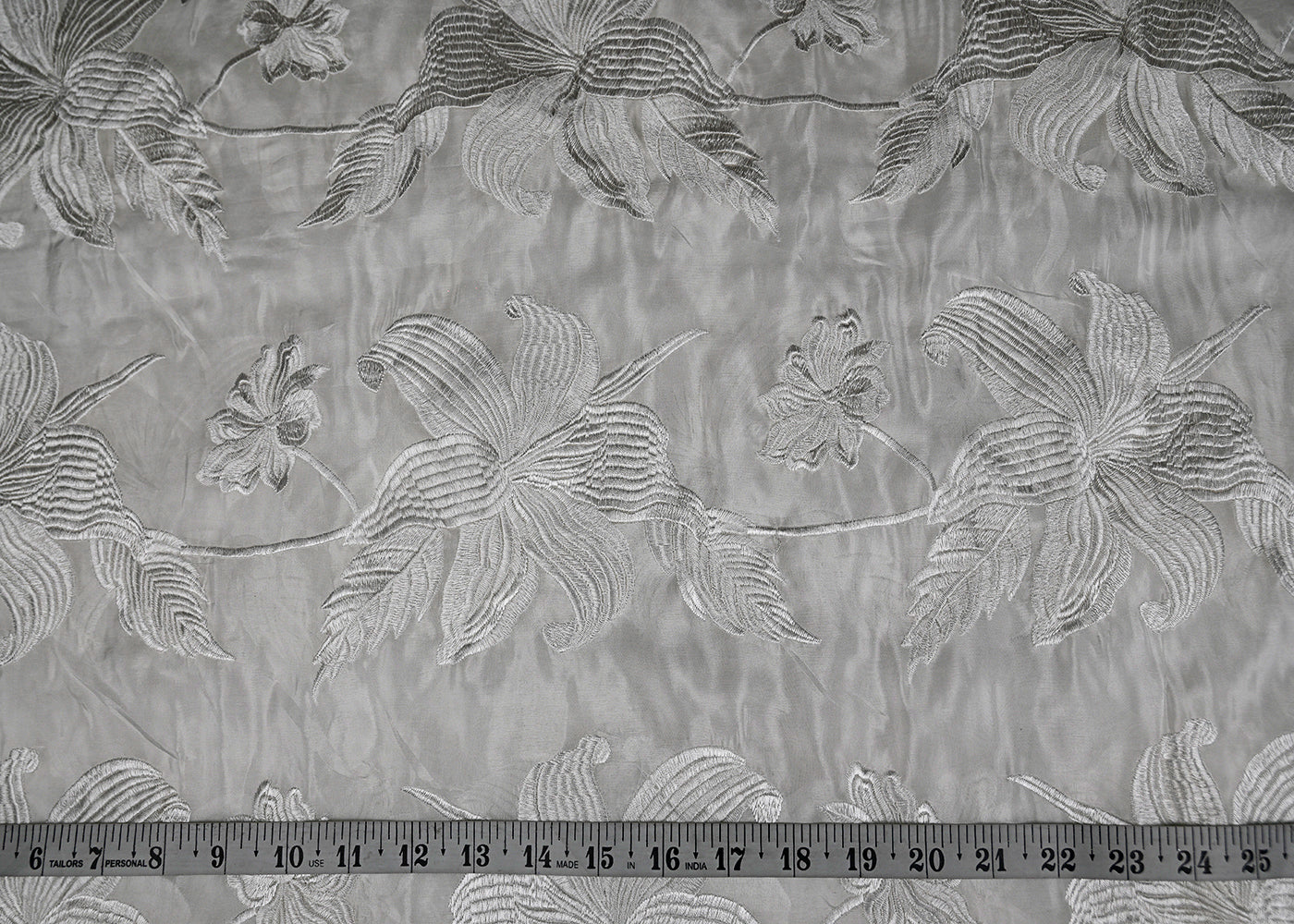 White Organza Fabric With All Over Thread Work  20683