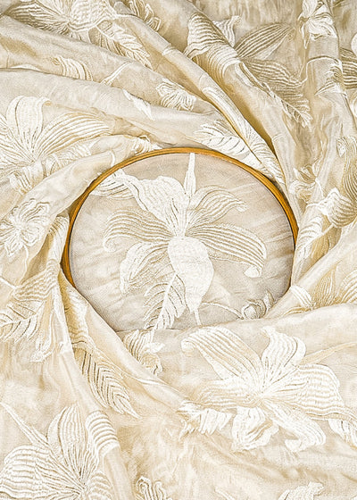Off White Tissue Fabric With All Over Thread Work  20684