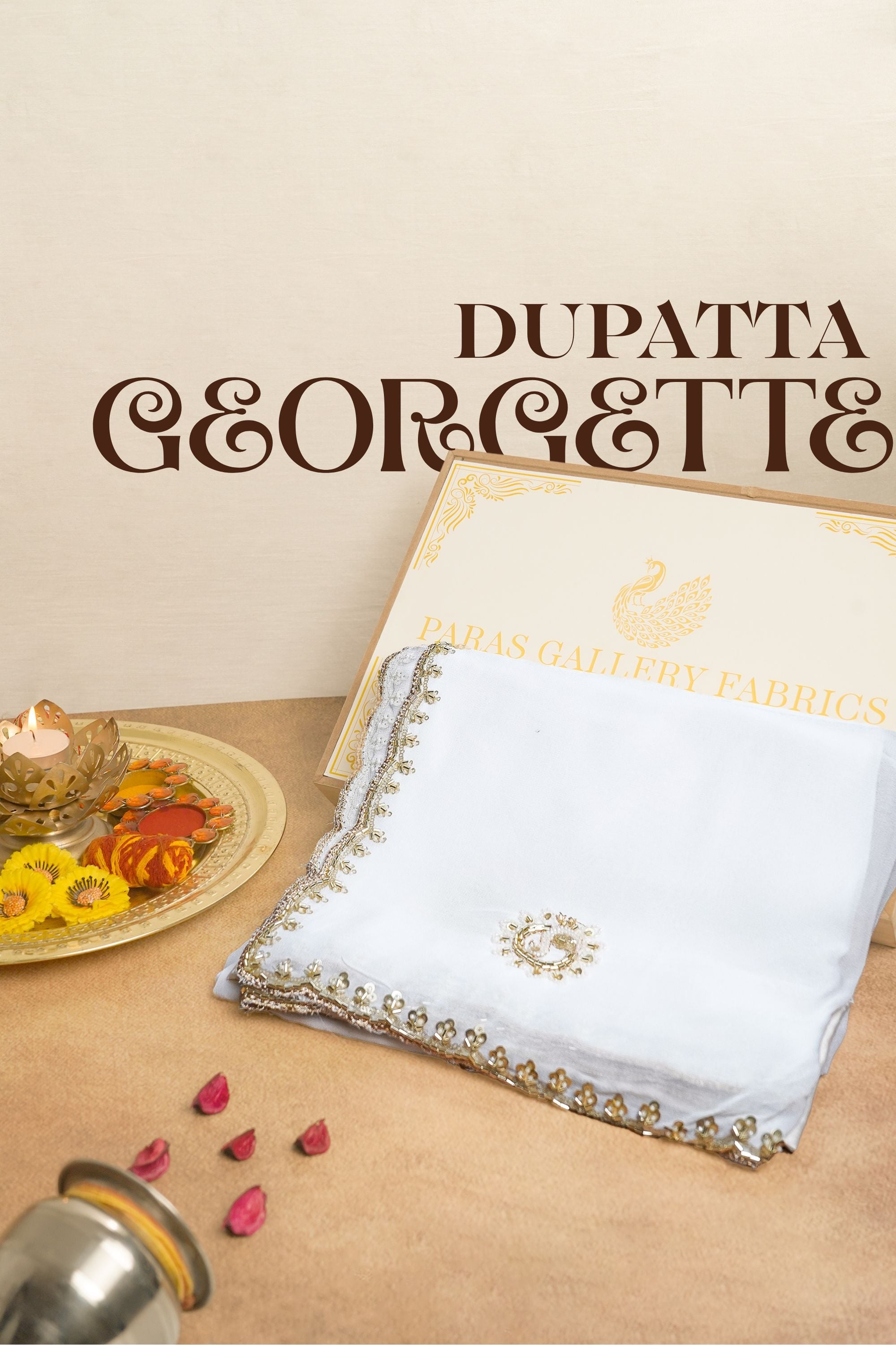 White Dyeable Georgette Dupatta All Over Sequins, Katdana And Bead Work 20704