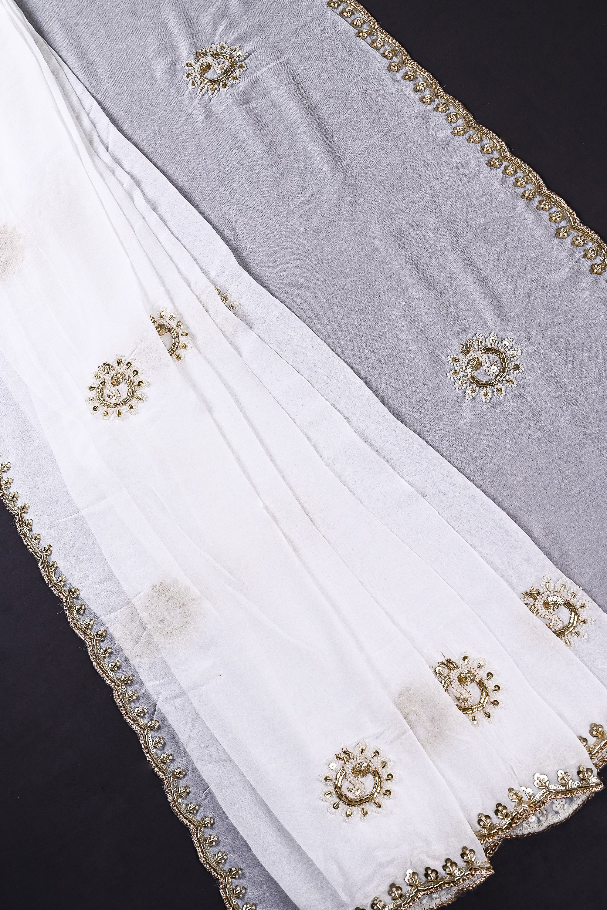 White Dyeable Georgette Dupatta All Over Sequins, Katdana And Bead Work 20704
