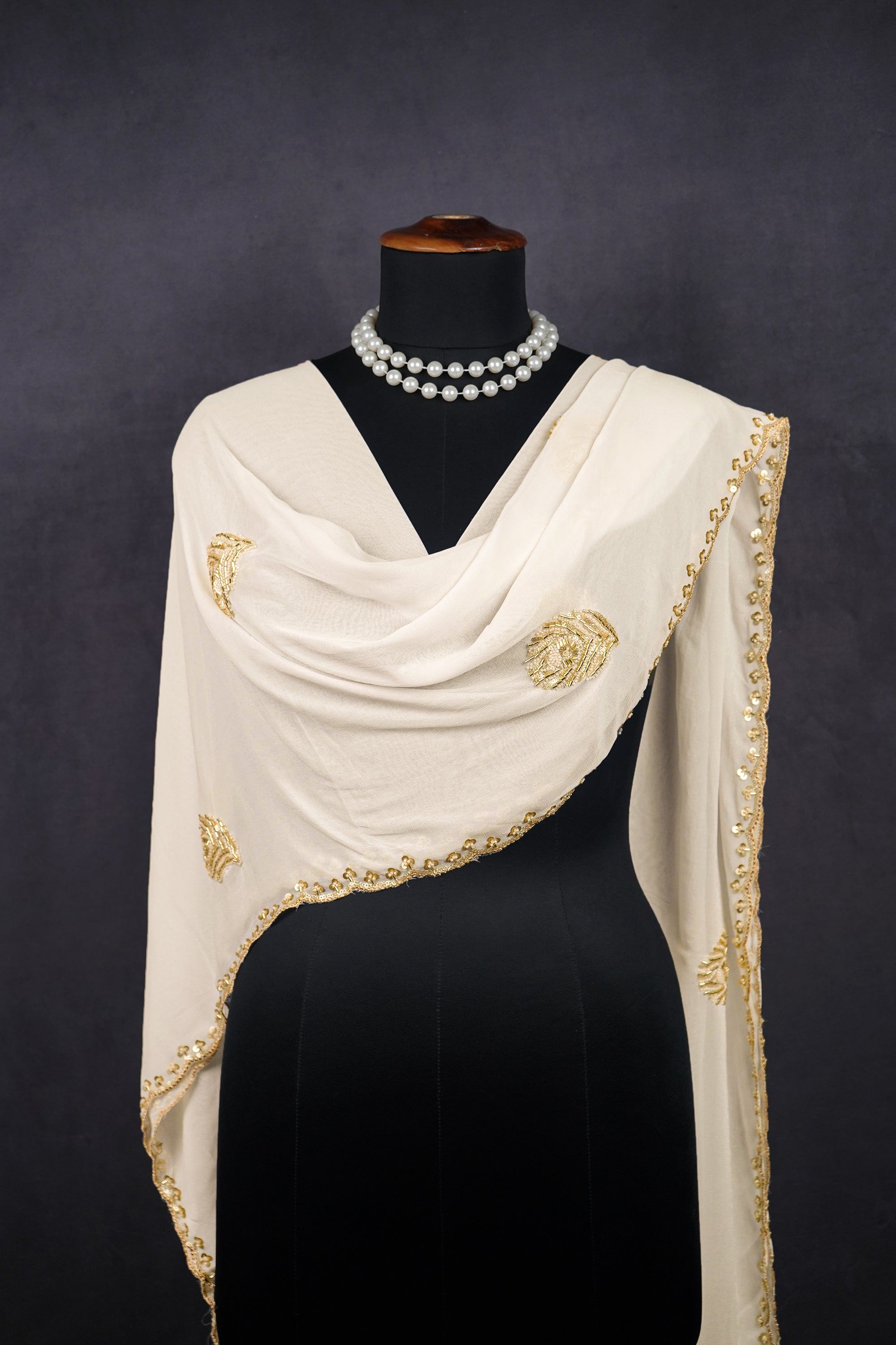 White Dyeable Georgette Dupatta With All Over Zari, Katdana And Sequins Work 20705