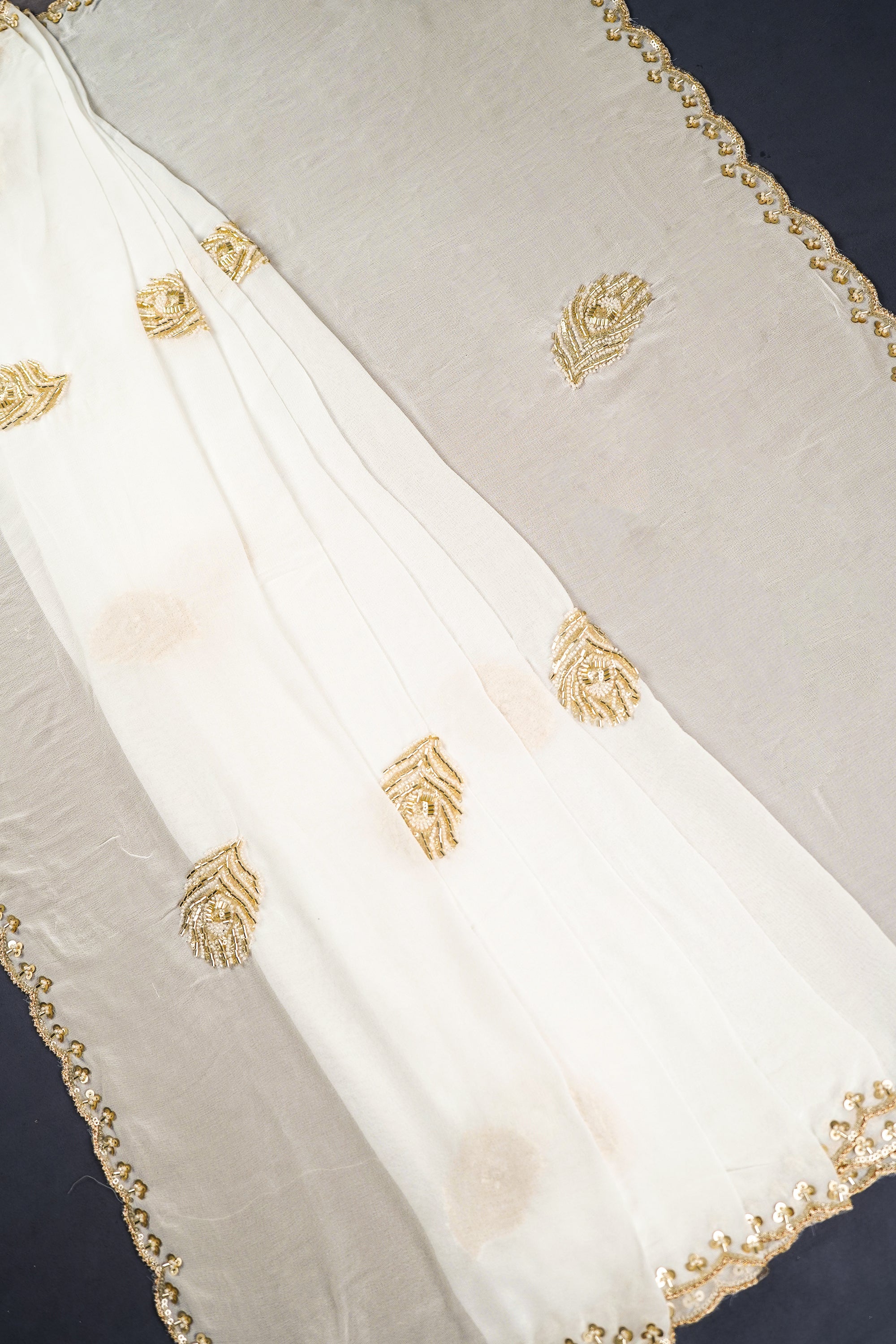 White Dyeable Georgette Dupatta With All Over Zari, Katdana And Sequins Work 20705