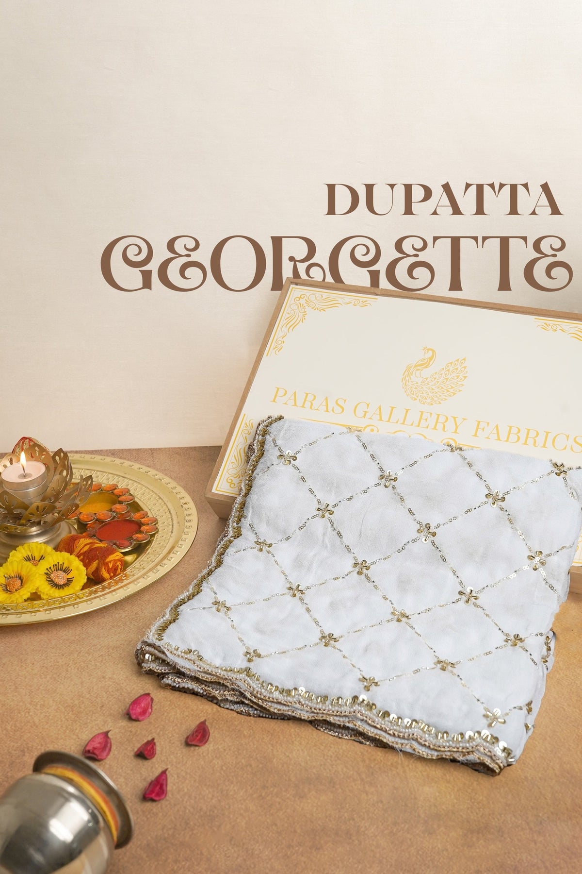 White Dyeable Georgette Dupatta All Over Sequins And Katdana Work 20707