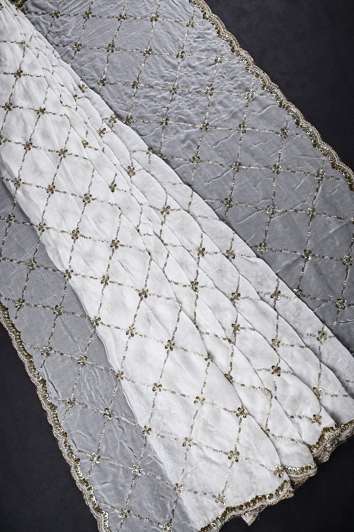 White Dyeable Georgette Dupatta All Over Sequins And Katdana Work 20707