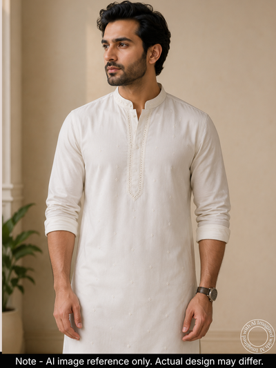 The Kohinoor - Unstitched  White Kurta Fabric For Men 20739