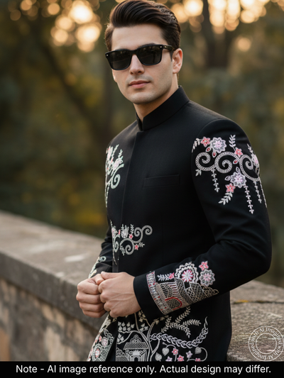 The Riwaayat - Unstitched Black Jodhpuri Jacket Fabric for Men 20742