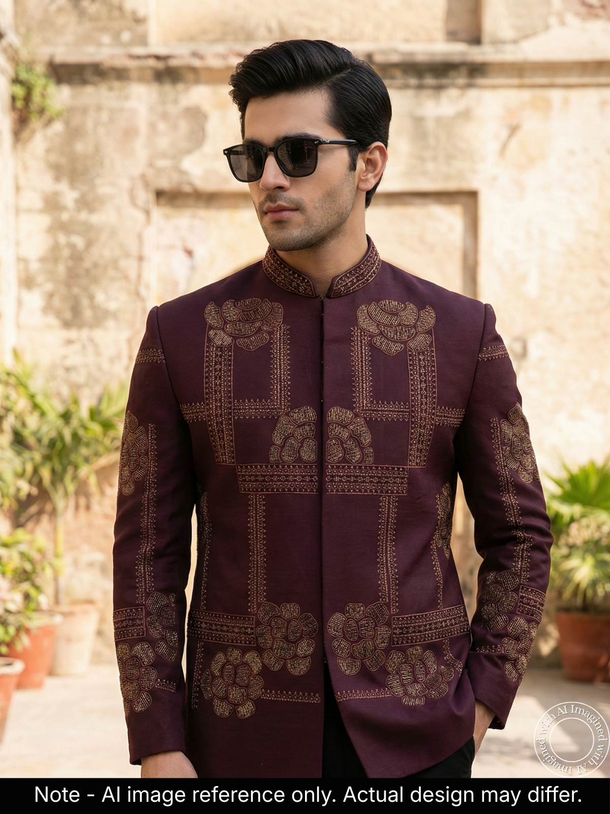 The Riwaayat - Unstitched Wine Jodhpuri Jacket Fabric for Men 20744