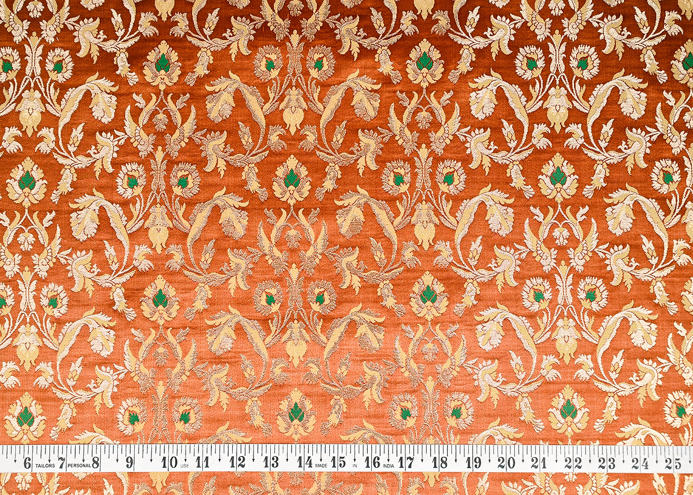 Rust Brown Banarasi Brocade Fabric With All Over Thread And Zari Handloom 20769