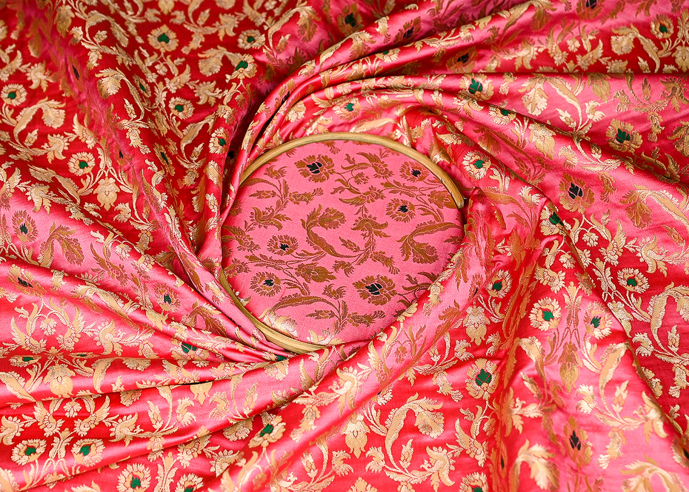 Baby Pink Banarasi Brocade Fabric With All Over Thread And Zari Handloom 20770