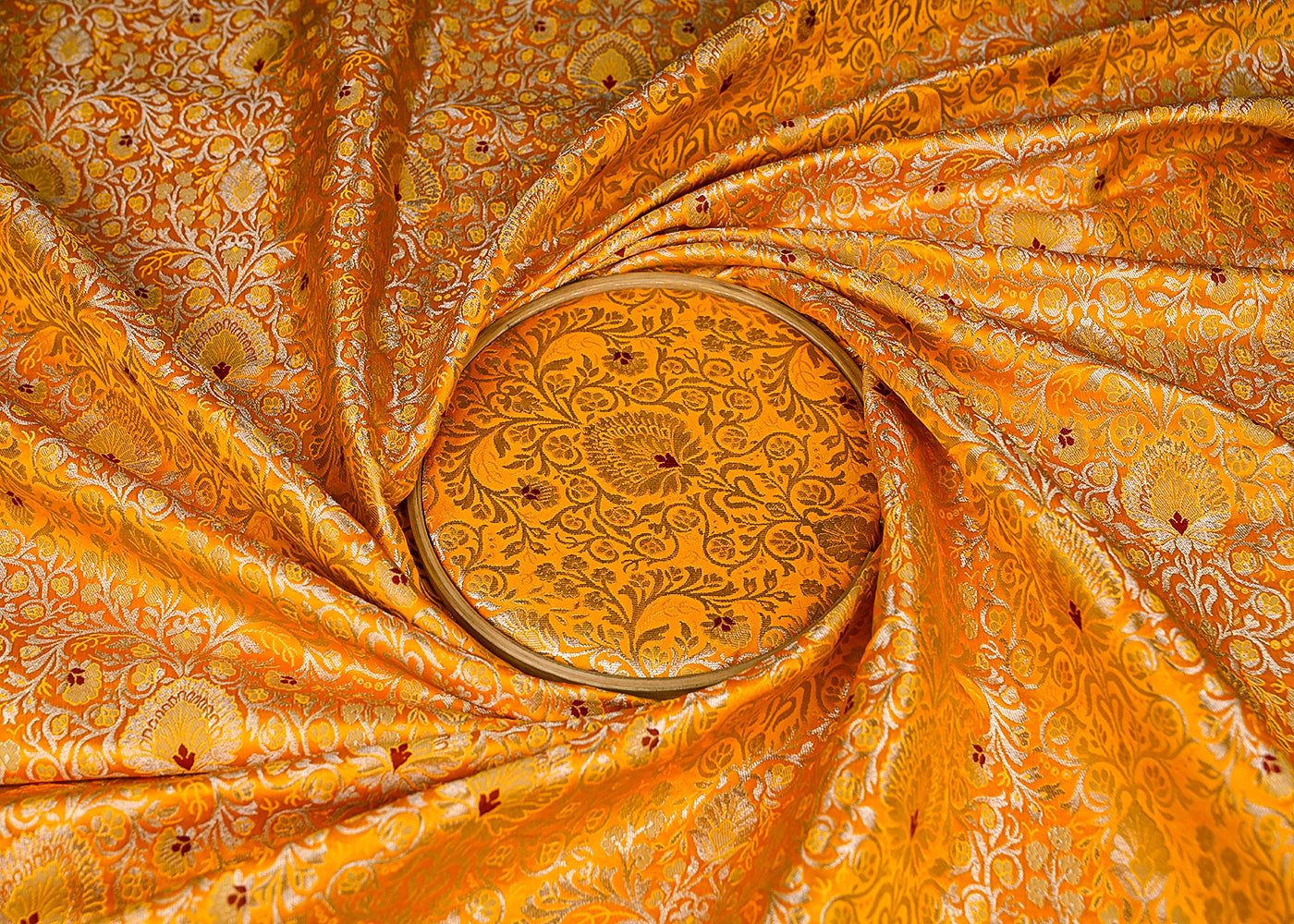 Mustard Banarasi Brocade Fabric With All Over Thread And Zari Handloom 20771