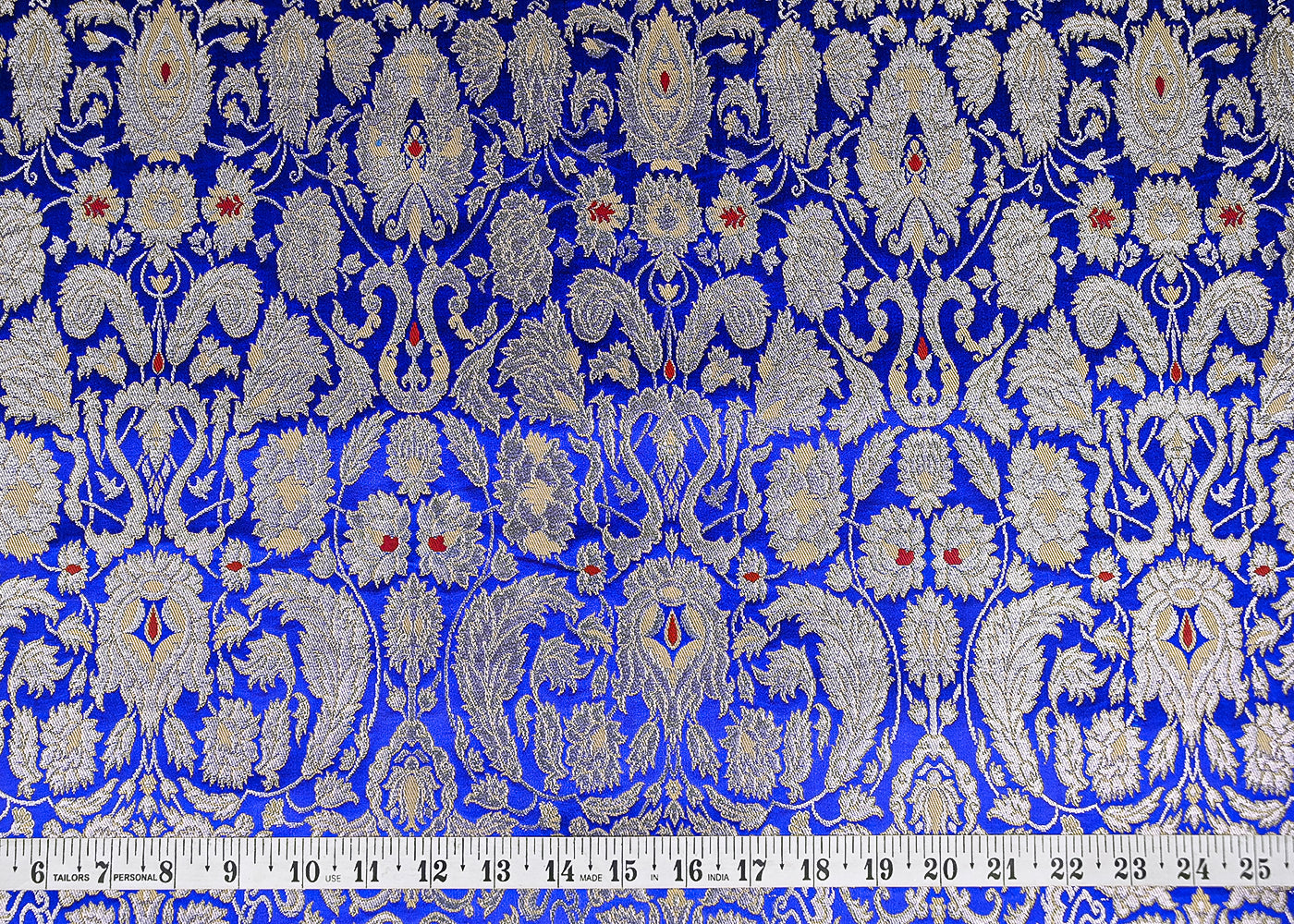 Navy Blue Pure Banarasi Brocade Fabric With All Over Thread And Zari Handloom 20780