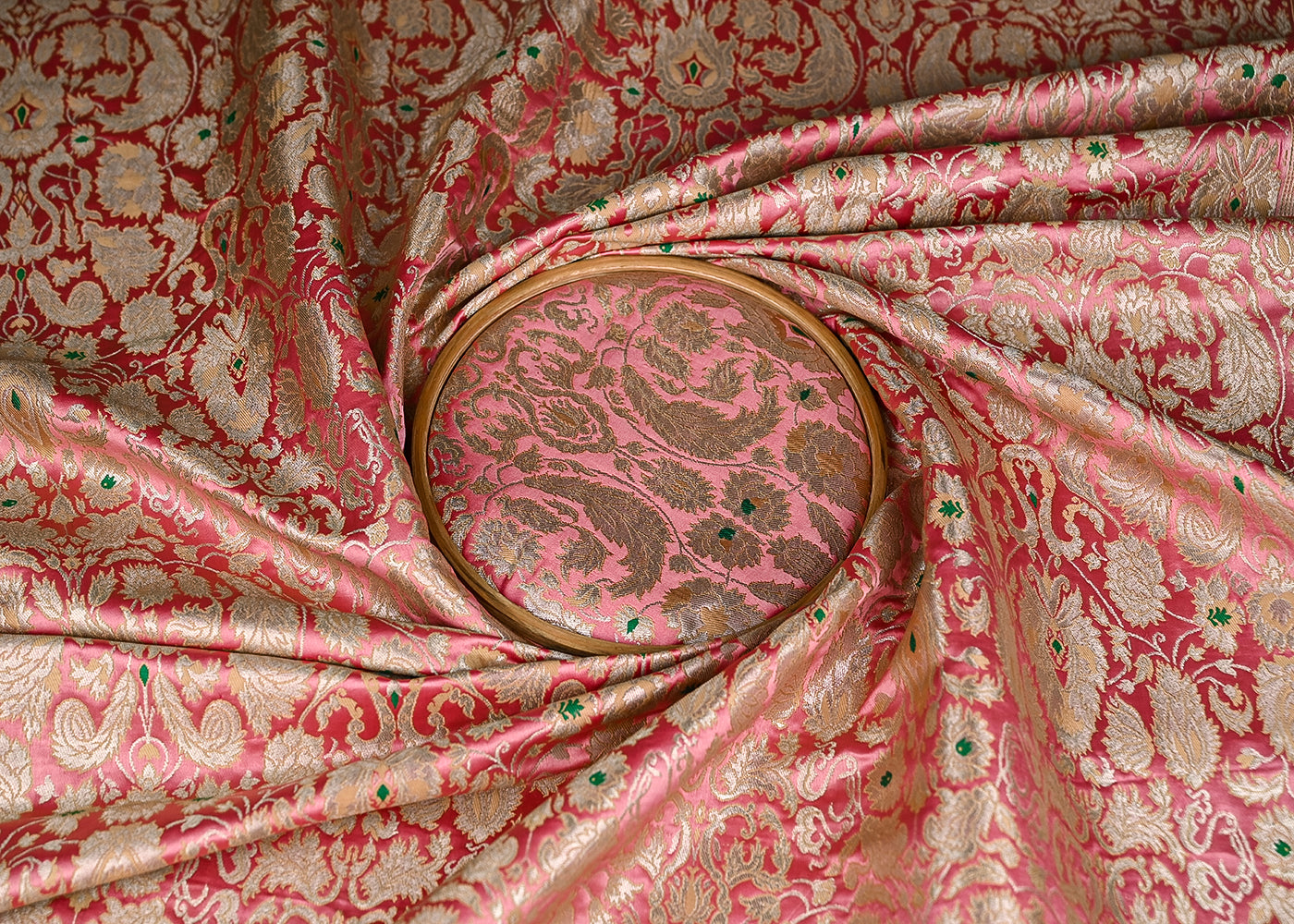 Light Pink Pure Banarasi Brocade Fabric With All Over Thread And Zari Handloom 20781
