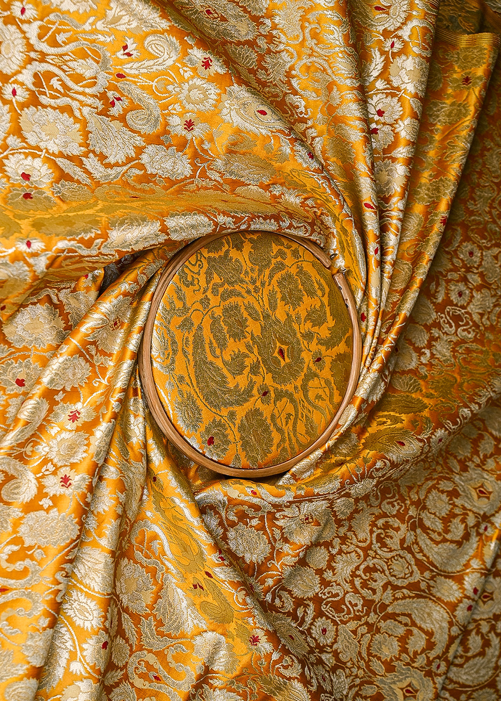 Mustard-Pure-Banarasi-Brocade-Fabric-With-All-Over-Thread-And-Zari-Handloom-20783-close-view