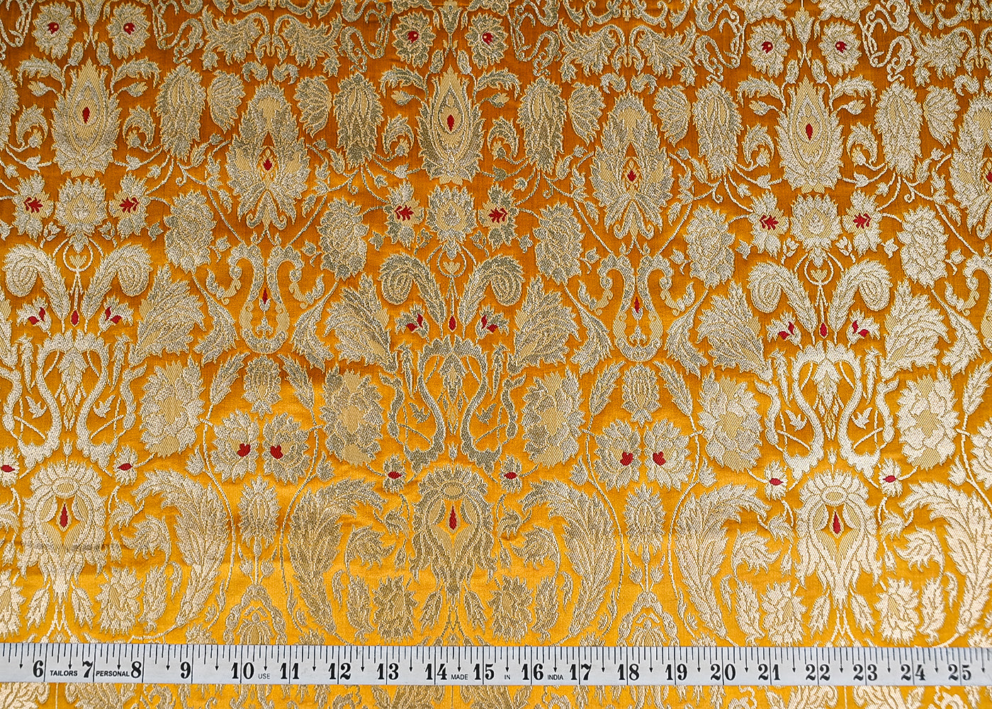 Mustard Pure Banarasi Brocade Fabric With All Over Thread And Zari Handloom 20783