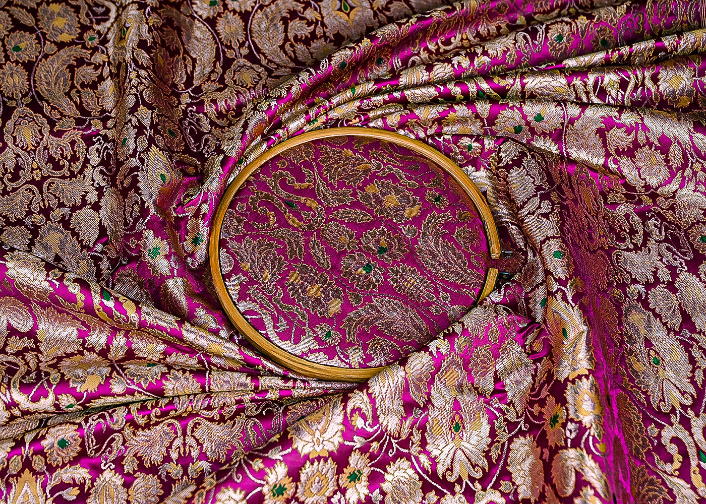 Purple Pure Banarasi Brocade Fabric With All Over Thread And Zari Handloom 20784