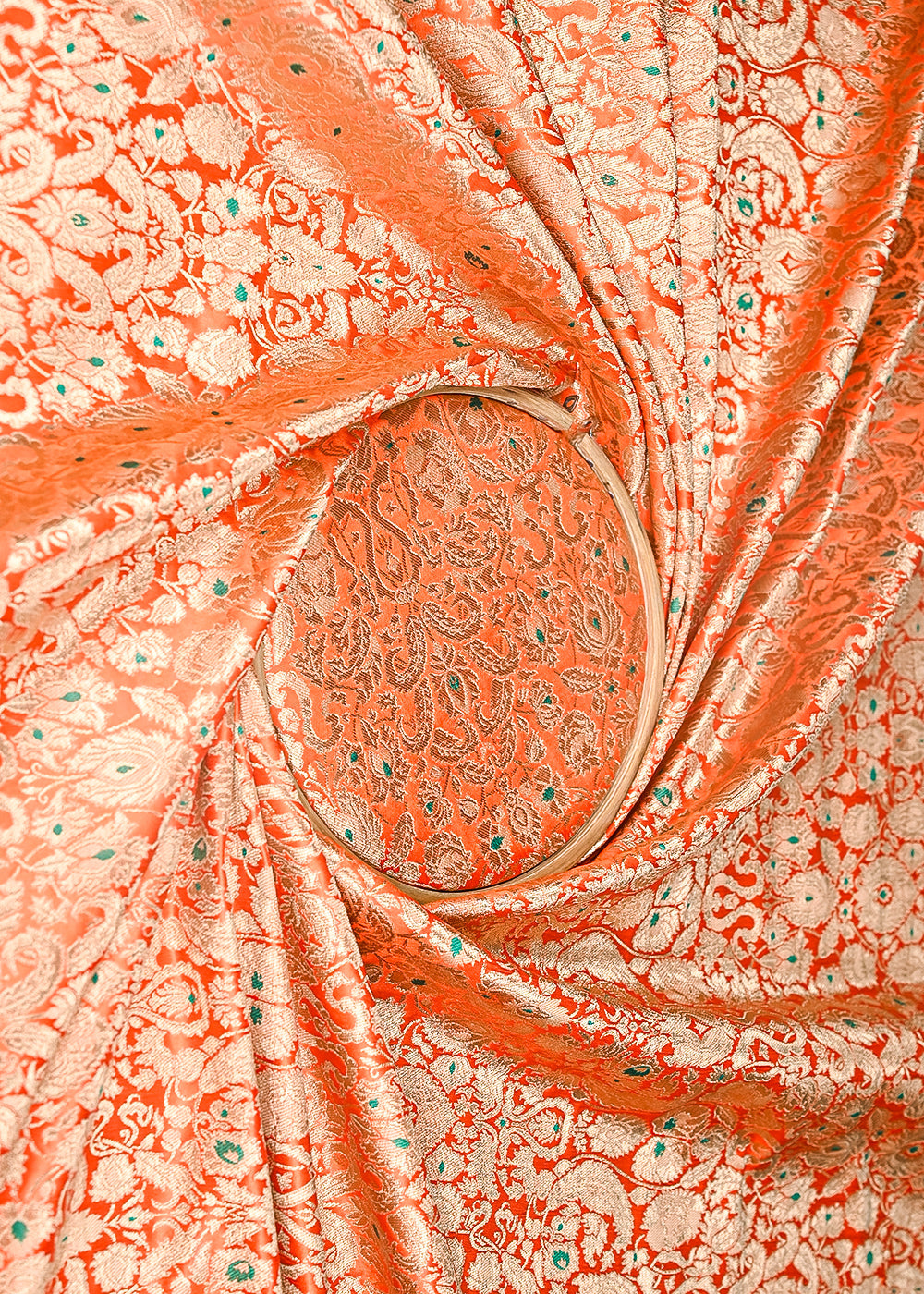 Orange-Pure-Banarasi-Brocade-Fabric-With-All-Over-Thread-And-Zari-Handloom-20785-close-view
