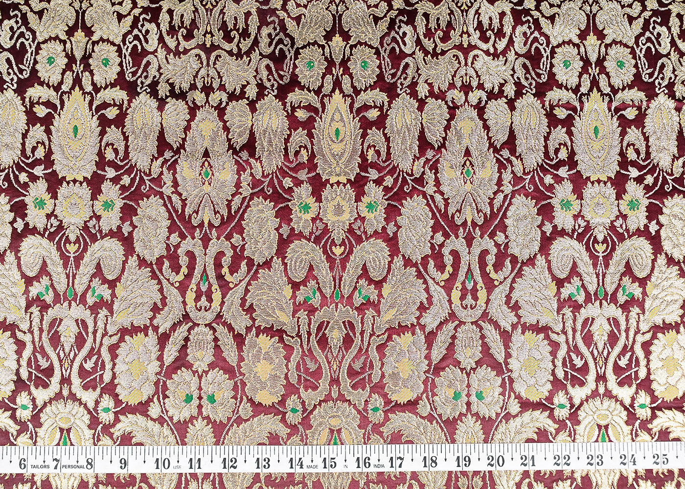 Wine Pure Banarasi Brocade Fabric With All Over Thread And Zari Handloom 20786