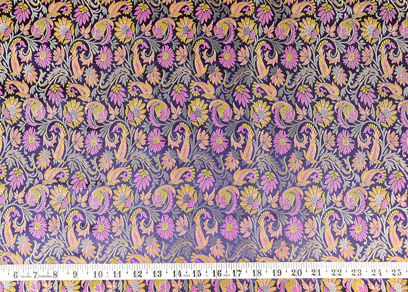 Navy Blue Banarasi Brocade Fabric With All Over Thread And Zari Handloom 20791