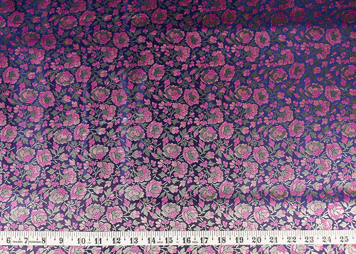 Navy Blue Banarasi Brocade Fabric With All Over Thread And Zari Handloom 20794