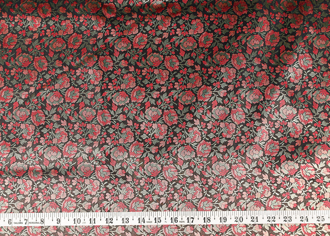 Black Banarasi Brocade Fabric With All Over Thread And Zari Handloom 20795