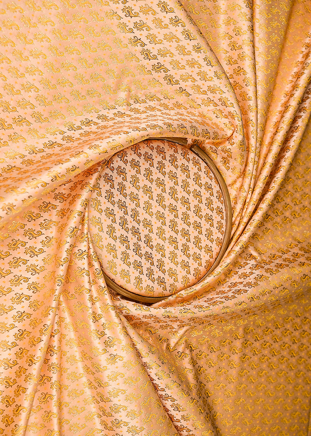 Peach-Banarasi-Brocade-Fabric-With-All-Over-Golden-Zari-Handloom-20799-close-view