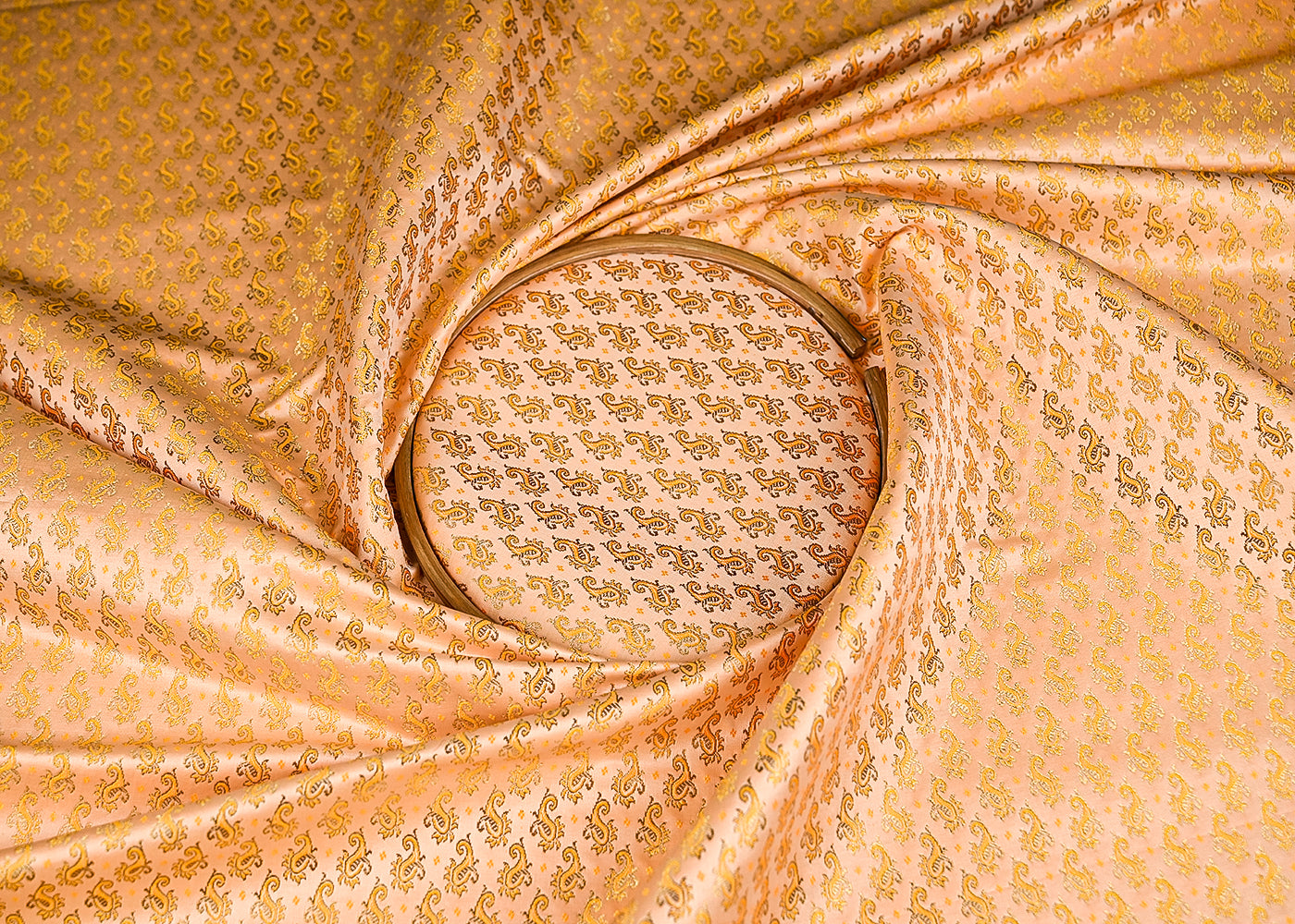 Peach-Banarasi-Brocade-Fabric-With-All-Over-Golden-Zari-Handloom-20799-close-view