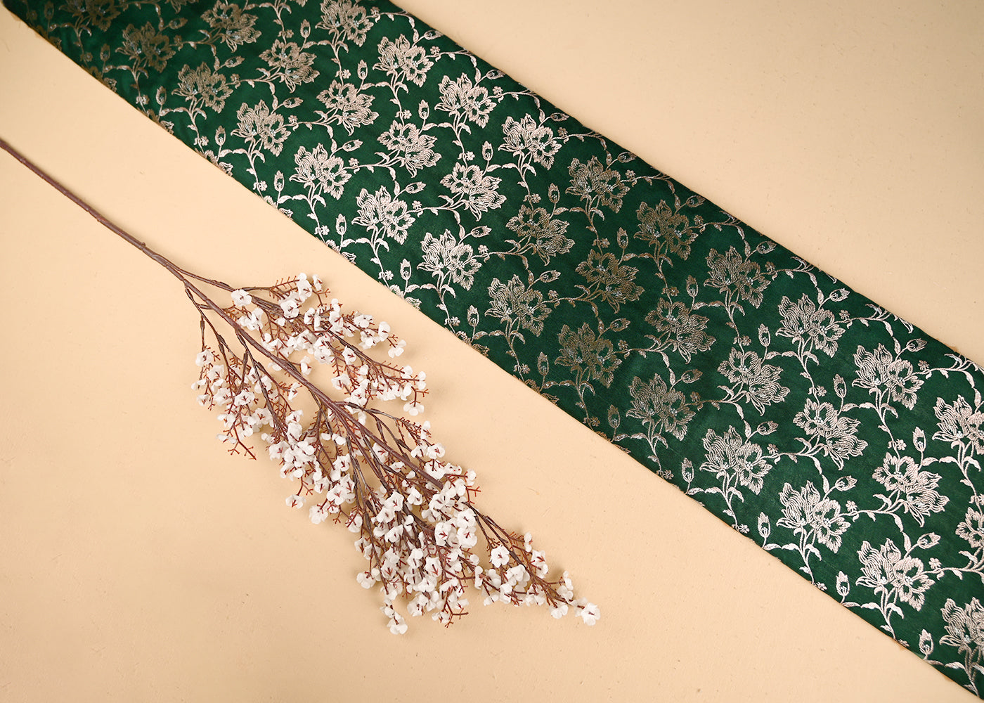 bottle-green-banarasi-brocade-fabric-with-all-over-golden-zari-handloom-20809