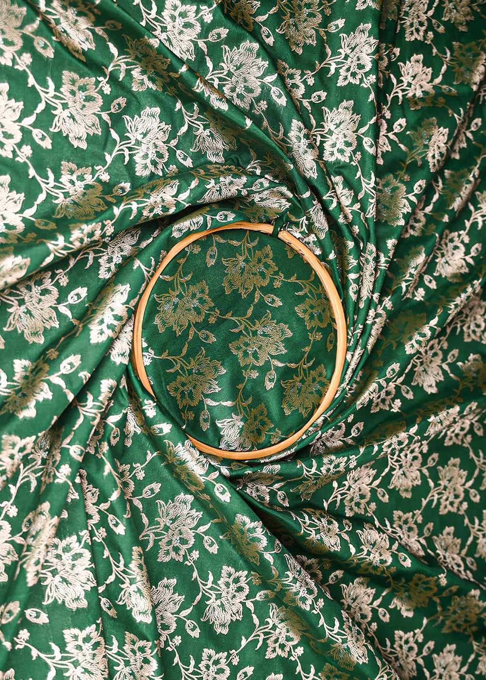 bottle-green-banarasi-brocade-fabric-with-all-over-golden-zari-handloom-20809-close-view