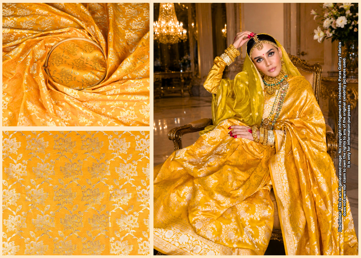 Komal Pandey Inspired Edition | Mustard Unstitched Brocade Fabric 20811