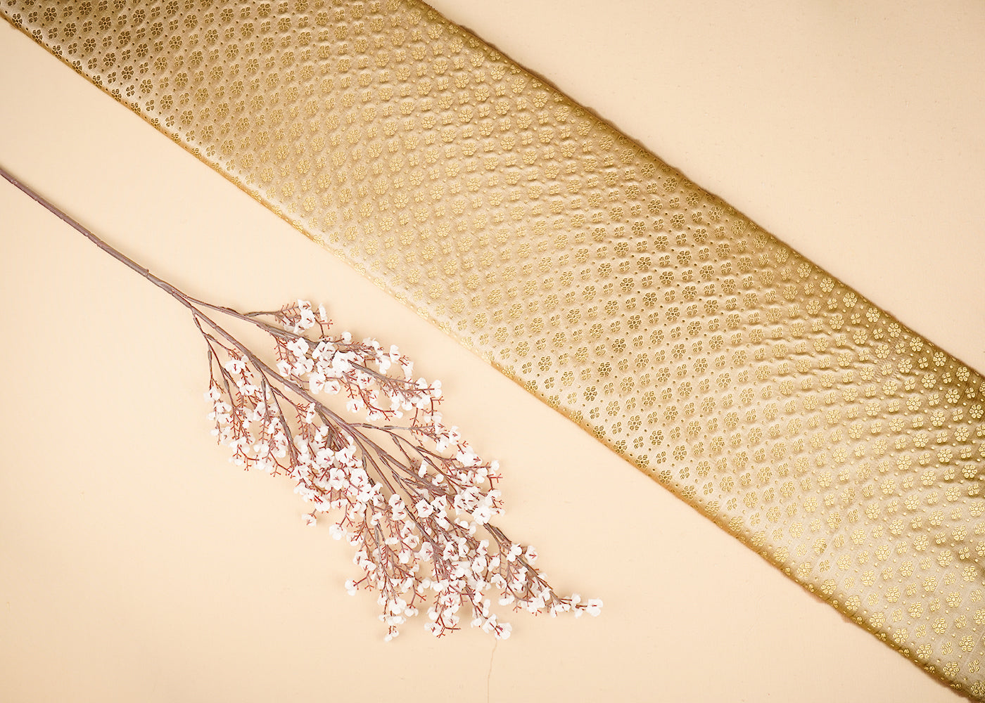 Light Golden Banarasi Brocade Fabric With All Over Golden Zari Handloom 20816