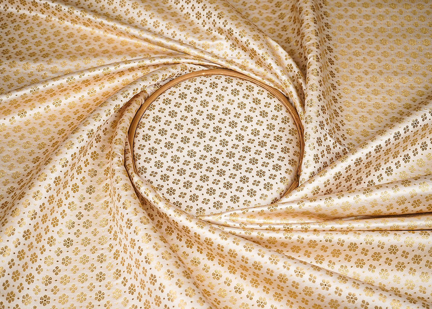 Cream Banarasi Brocade Fabric With All Over Golden Zari Handloom 20817