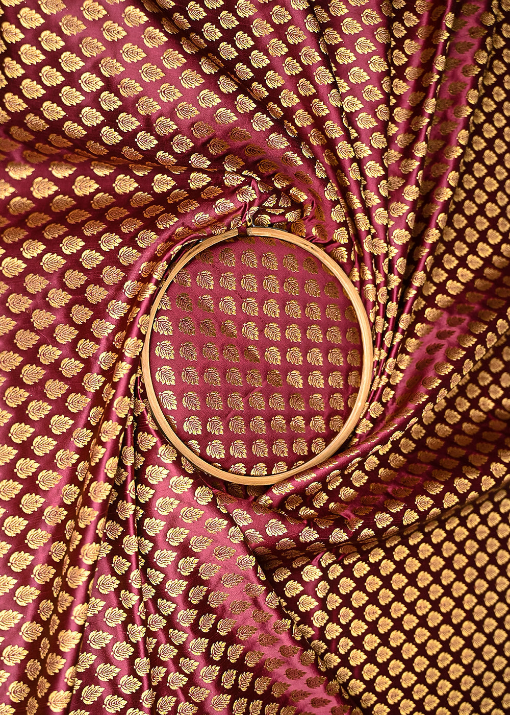 Maroon-Banarasi-Brocade-Fabric-With-All-Over-Golden-Zari-Handloom-20825-close-view