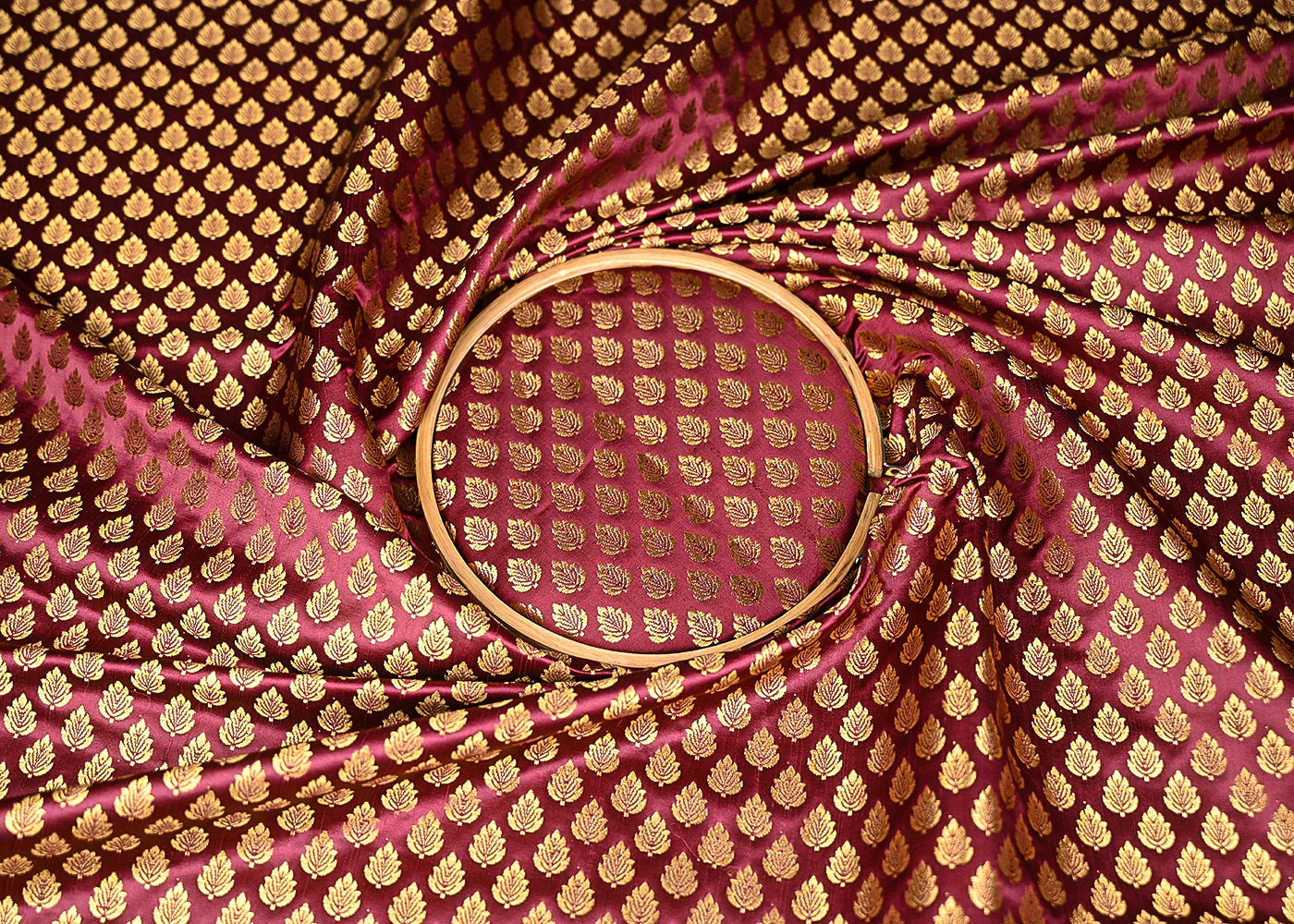 Maroon-Banarasi-Brocade-Fabric-With-All-Over-Golden-Zari-Handloom-20825-close-view