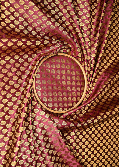 Maroon Banarasi Brocade Fabric With All Over Golden Zari Handloom 20825