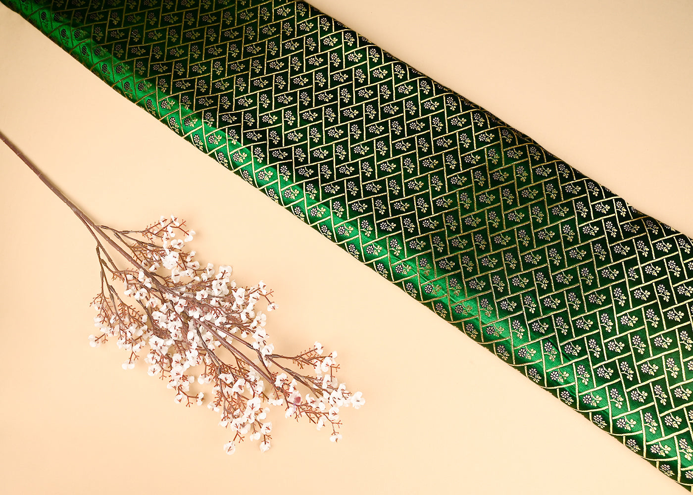 Bottle-Green-Banarasi-Brocade-Fabric-With-All-Over-Golden-Zari-Handloom-20834