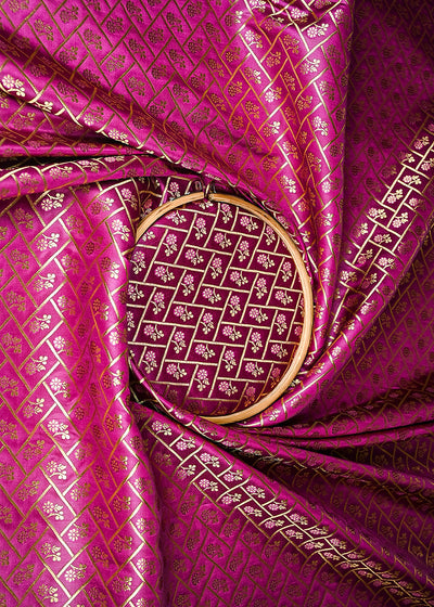 Purple Banarasi Brocade Fabric With All Over Golden Zari Handloom 20839
