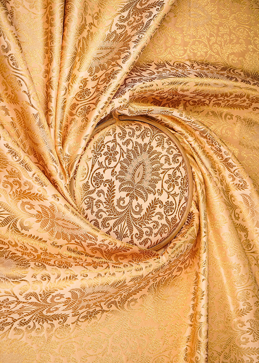 Peach-Banarasi-Brocade-Fabric-With-All-Over-Golden-Zari-Handloom-20846-close-view