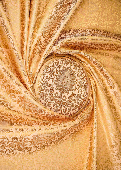 Peach Banarasi Brocade Fabric With All Over Golden Zari Handloom 20846